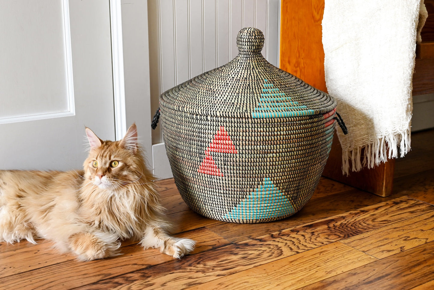 Red and Aqua Tribal Design Basket