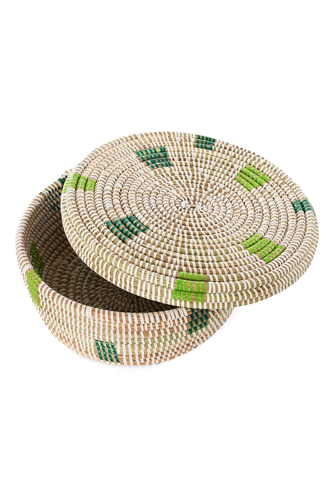 White with Leafy Green Squares Lidded Storage Box