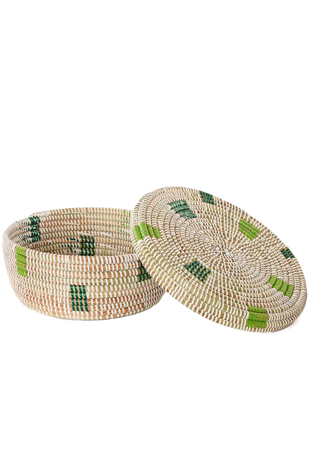 White with Leafy Green Squares Lidded Storage Box