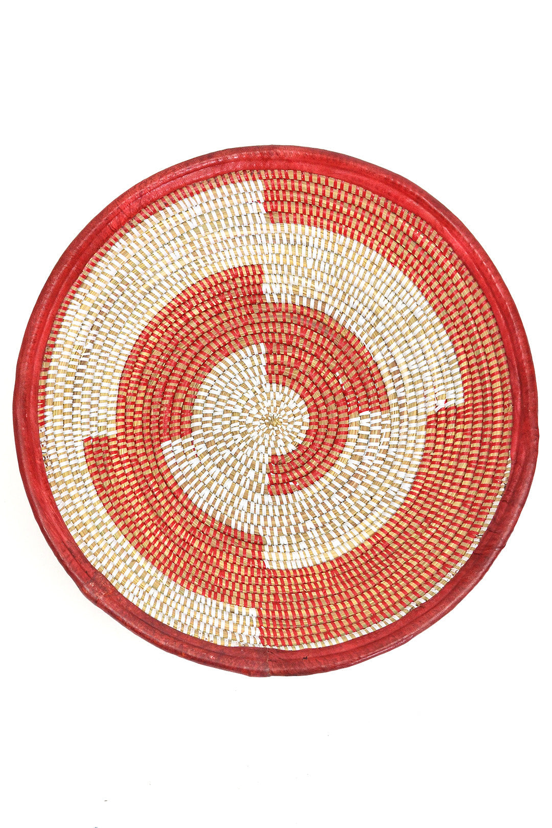 Red and White Leather Trimmed Baskets in Assorted Patterns