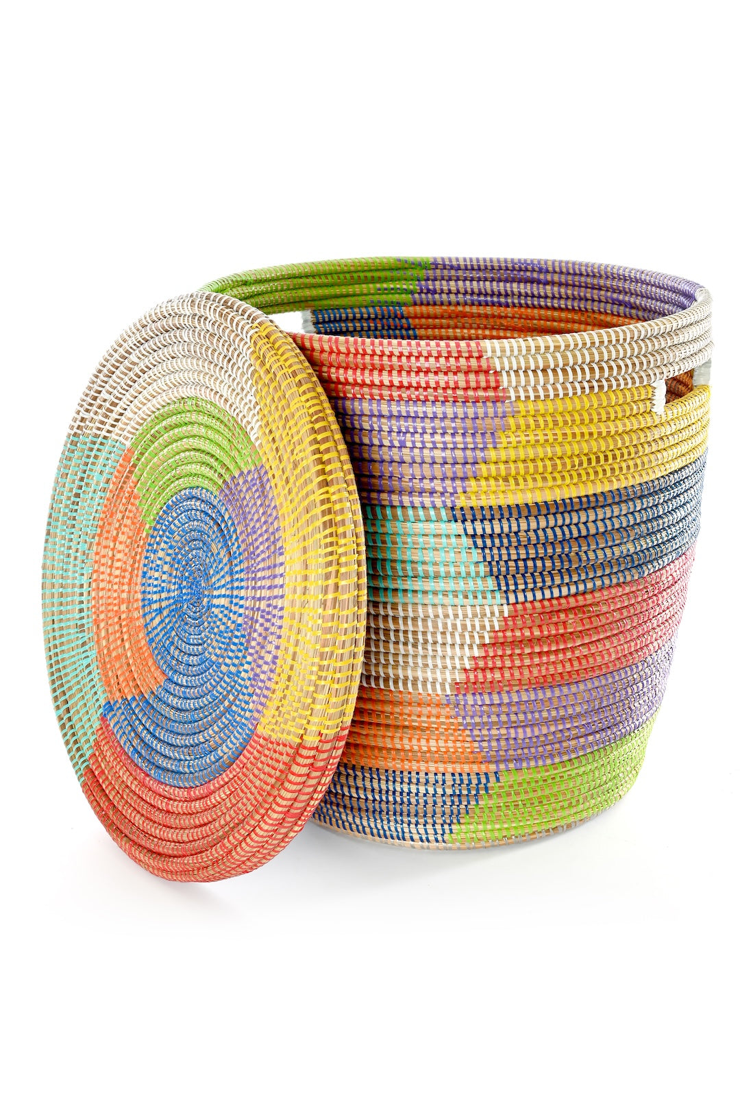 Rainbow Herringbone Lidded Storage Basket