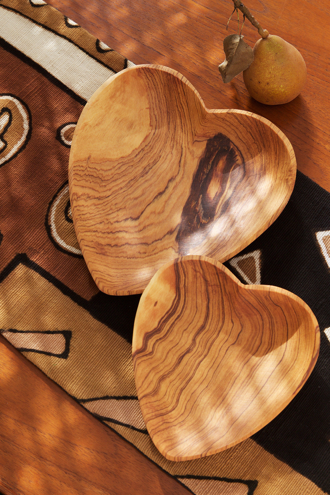Set of Two Olive Wood Heart Dishes