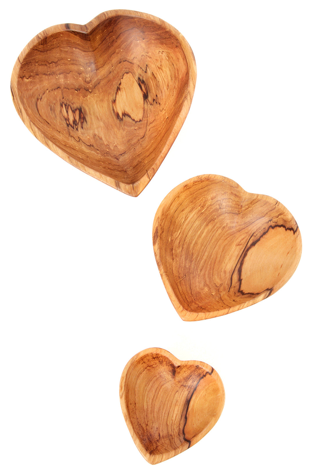 Set of Three Wild Olive Wood Nesting Heart Bowls
