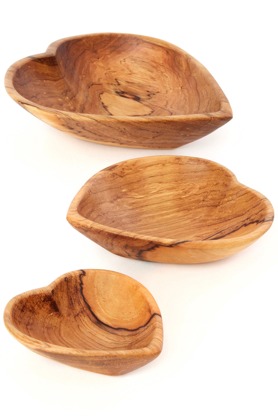 Set of Three Wild Olive Wood Nesting Heart Bowls