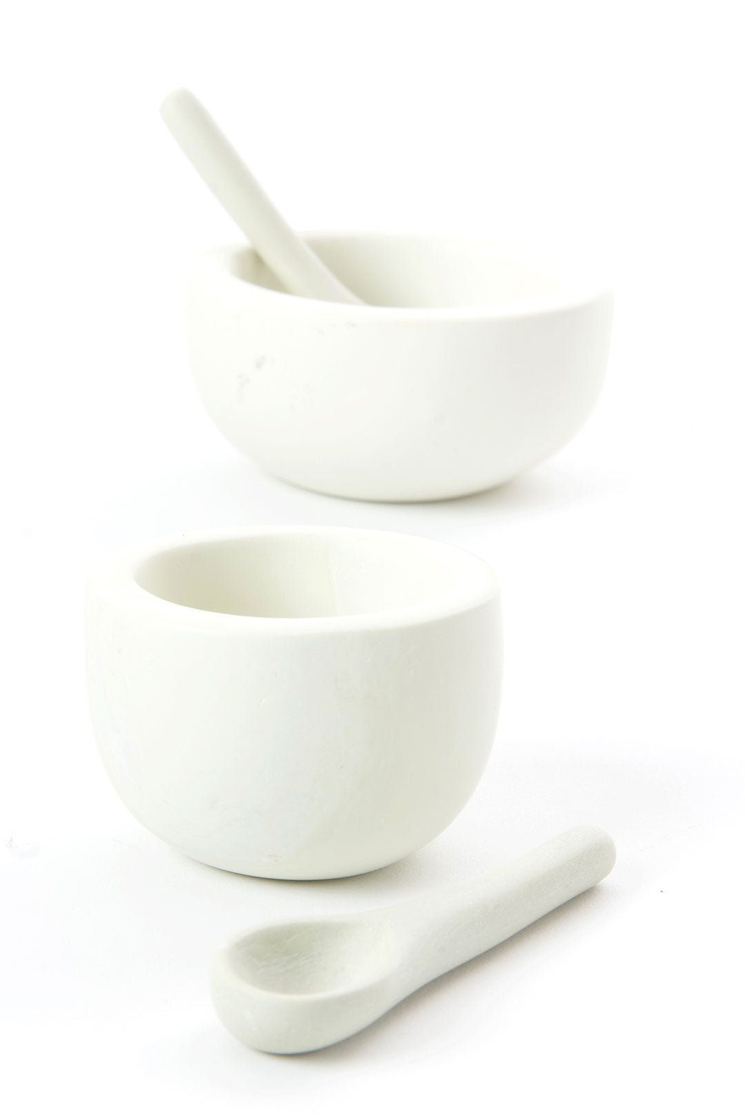 SET OF 2 White Soapstone Salt Cups and Spoons