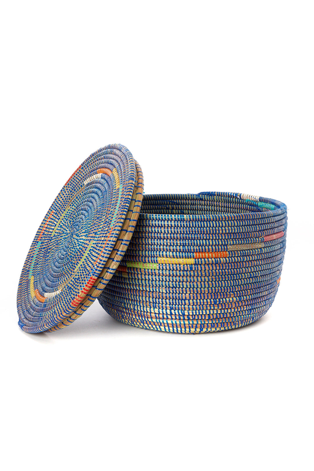 Blue Flat Top Storage Basket with Colorful Spiral