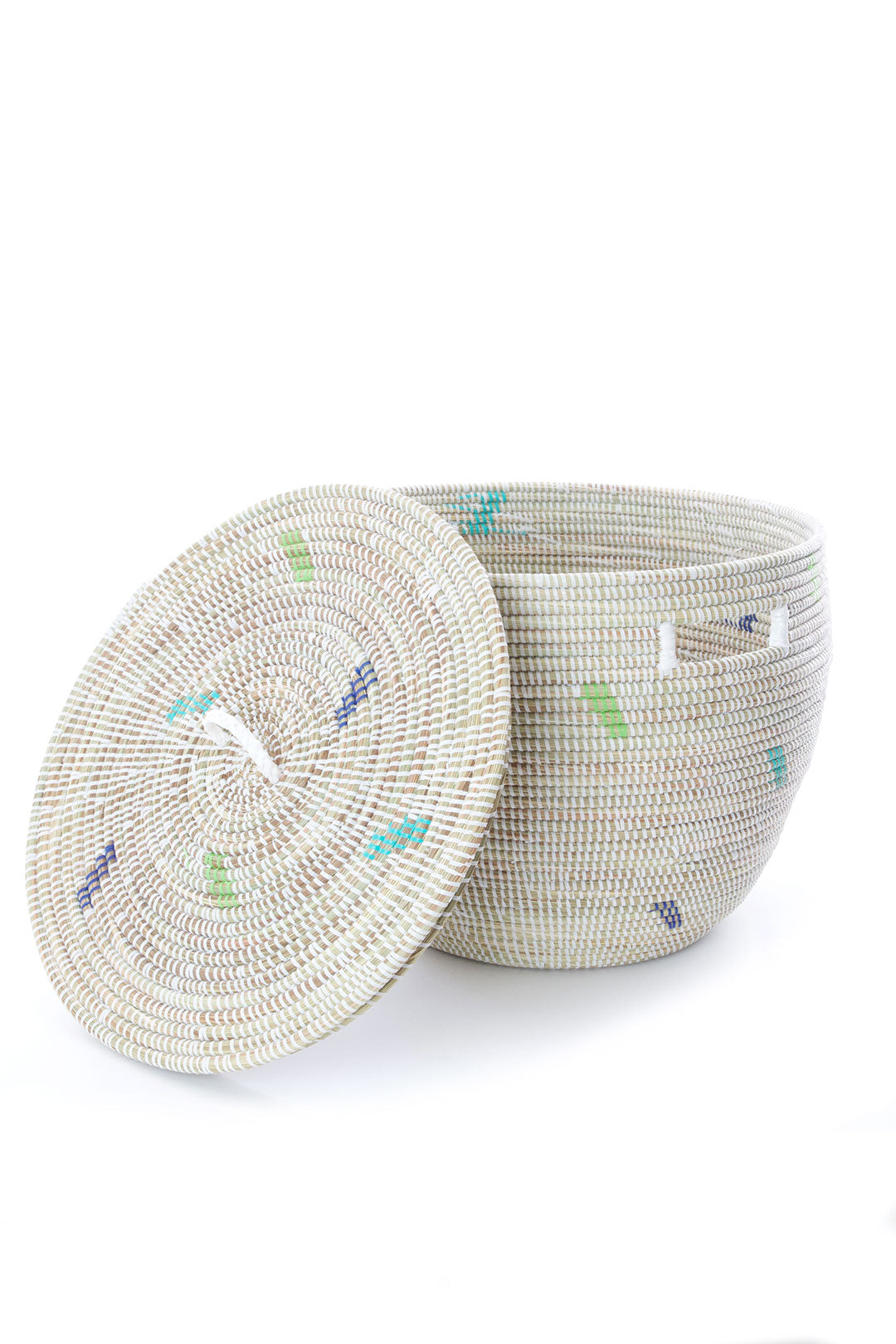 Set of Two Green and Blue Dash Nesting Baskets with Lids