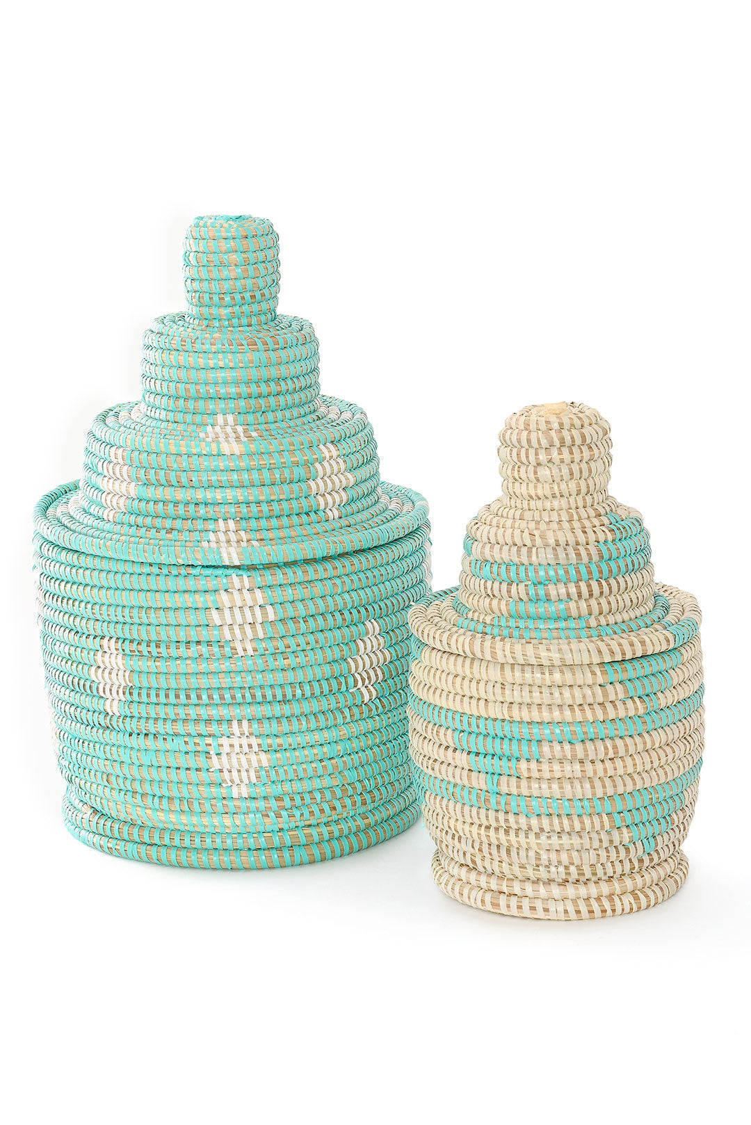 Large Aqua and White Lidded Tower Basket