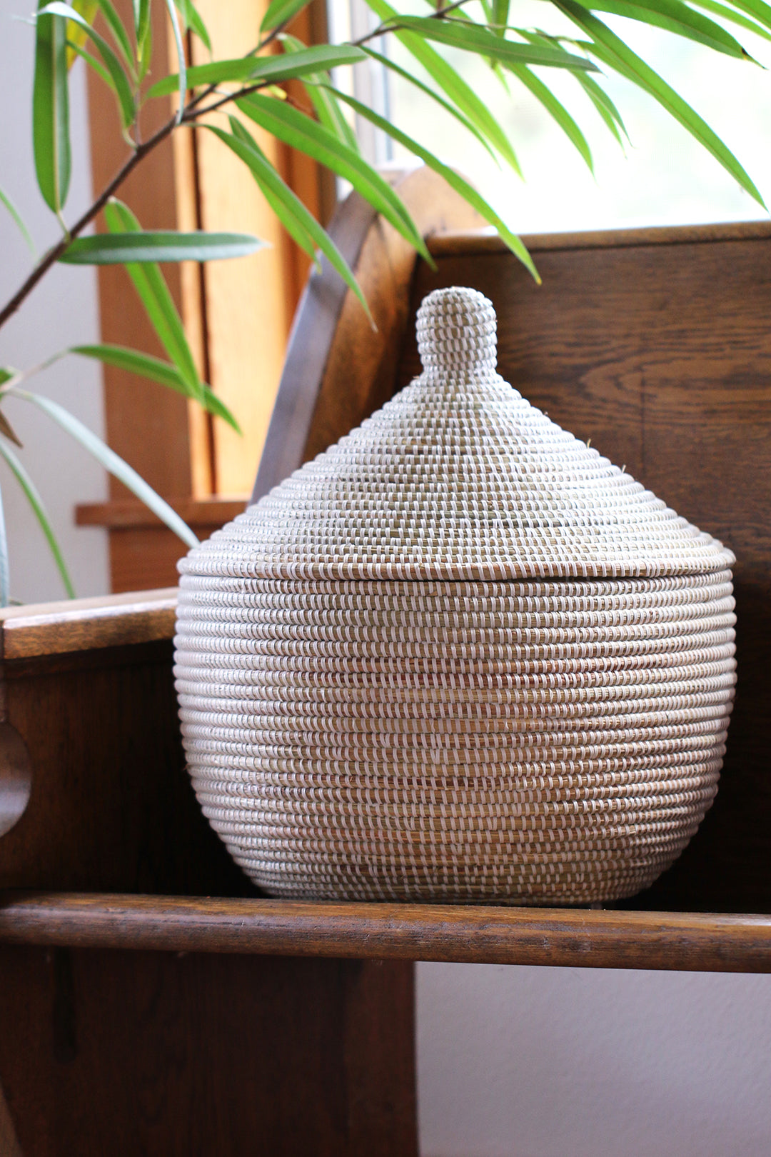 Lidded White Warming Basket