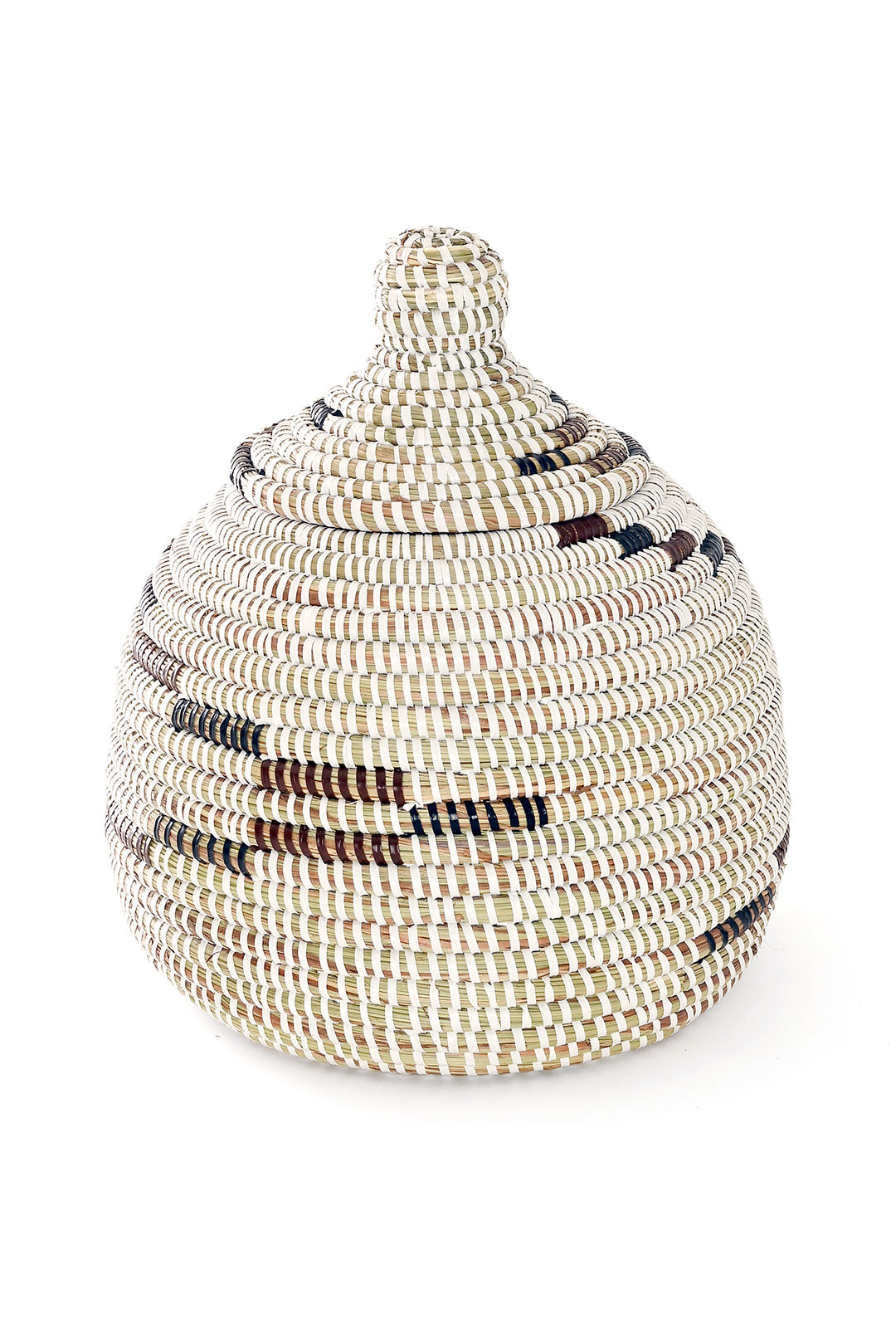 Black, Brown & White Lidded Gourd Basket
