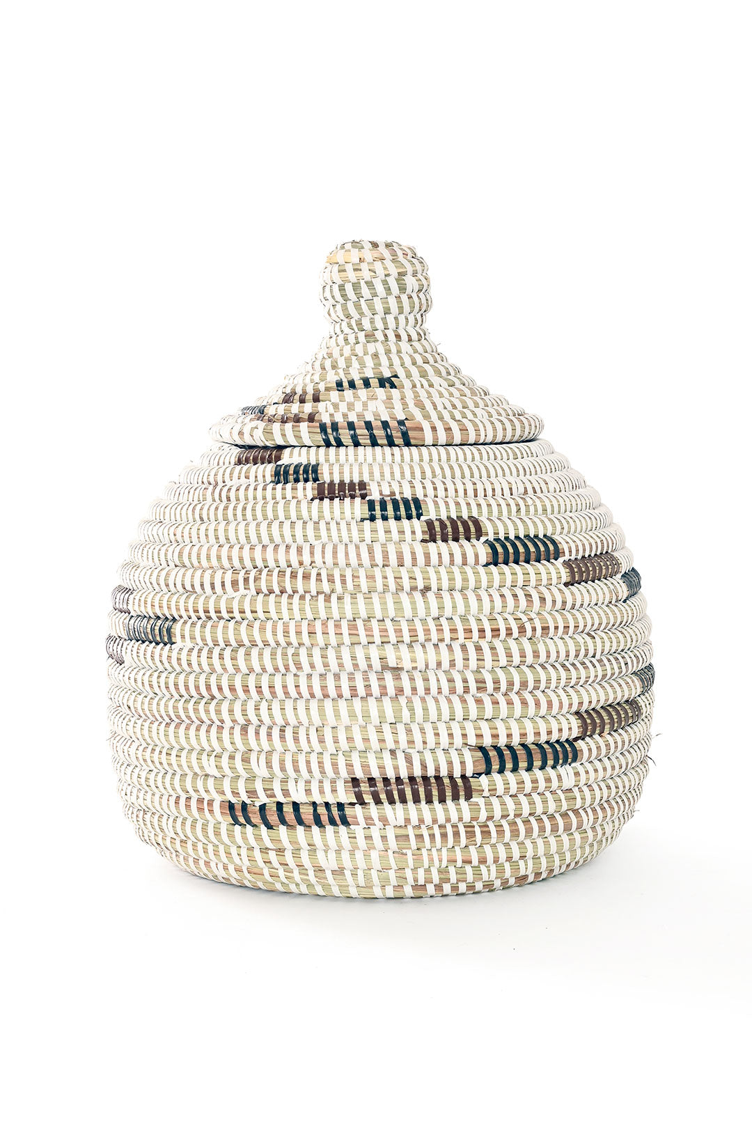 Black, Brown & White Lidded Gourd Basket