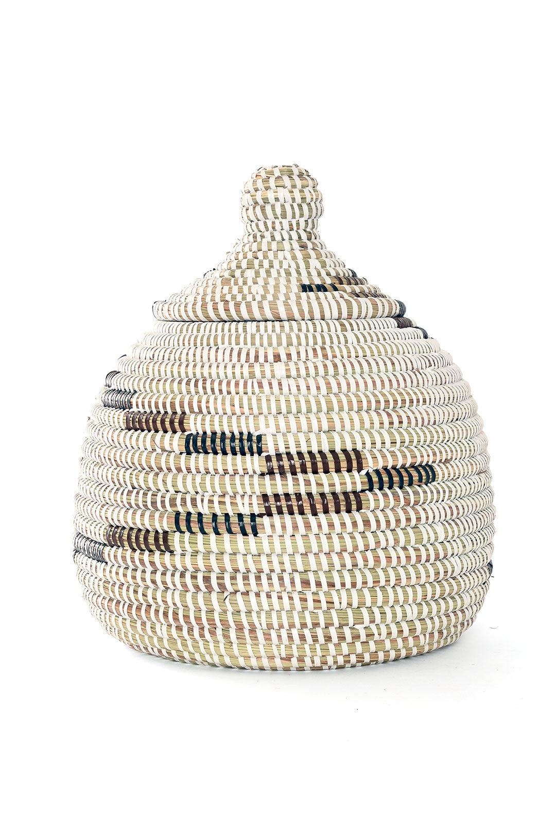 Black, Brown & White Lidded Gourd Basket