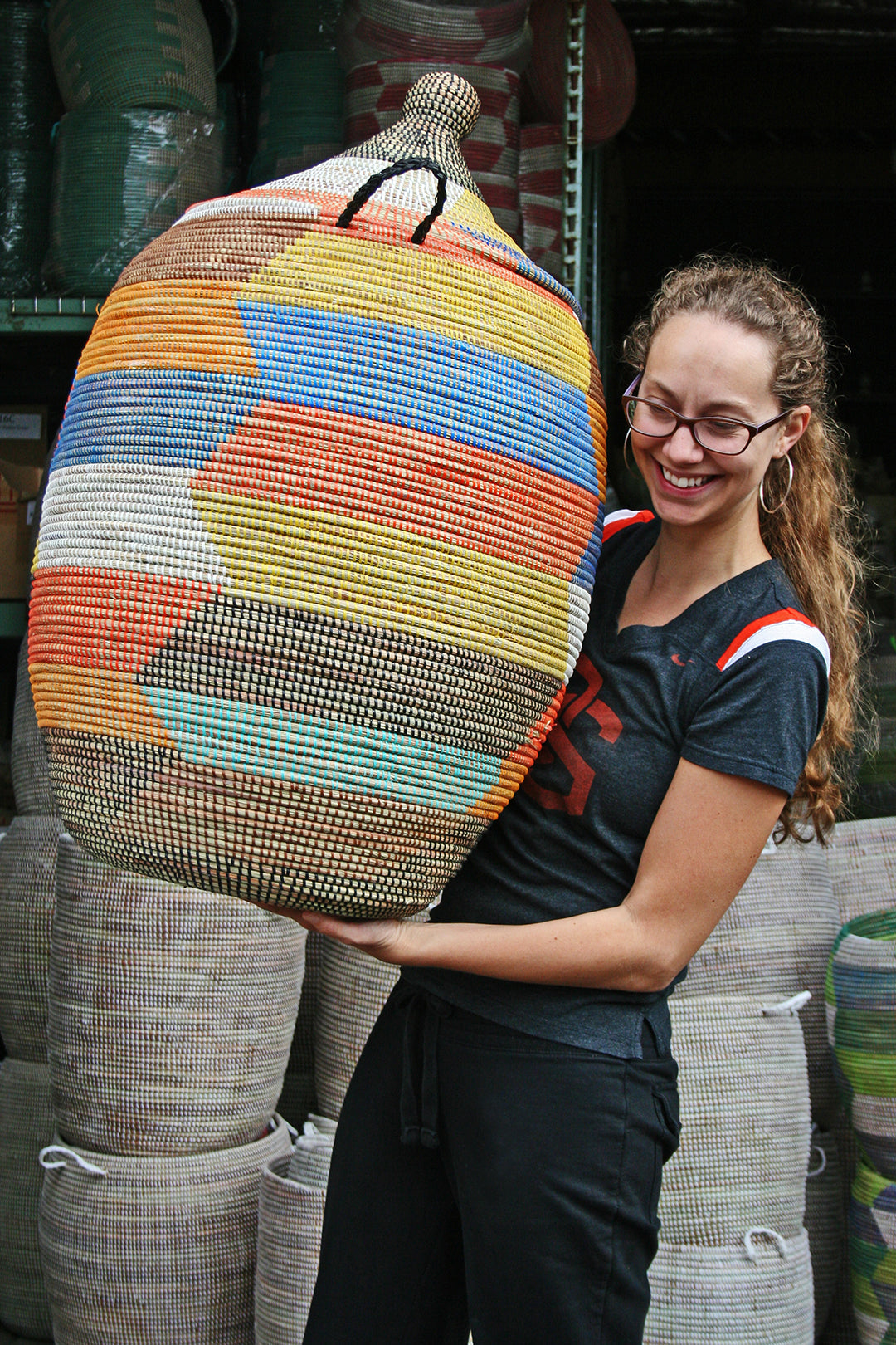 Assorted Oversized Rainbow Herringbone Storage Basket