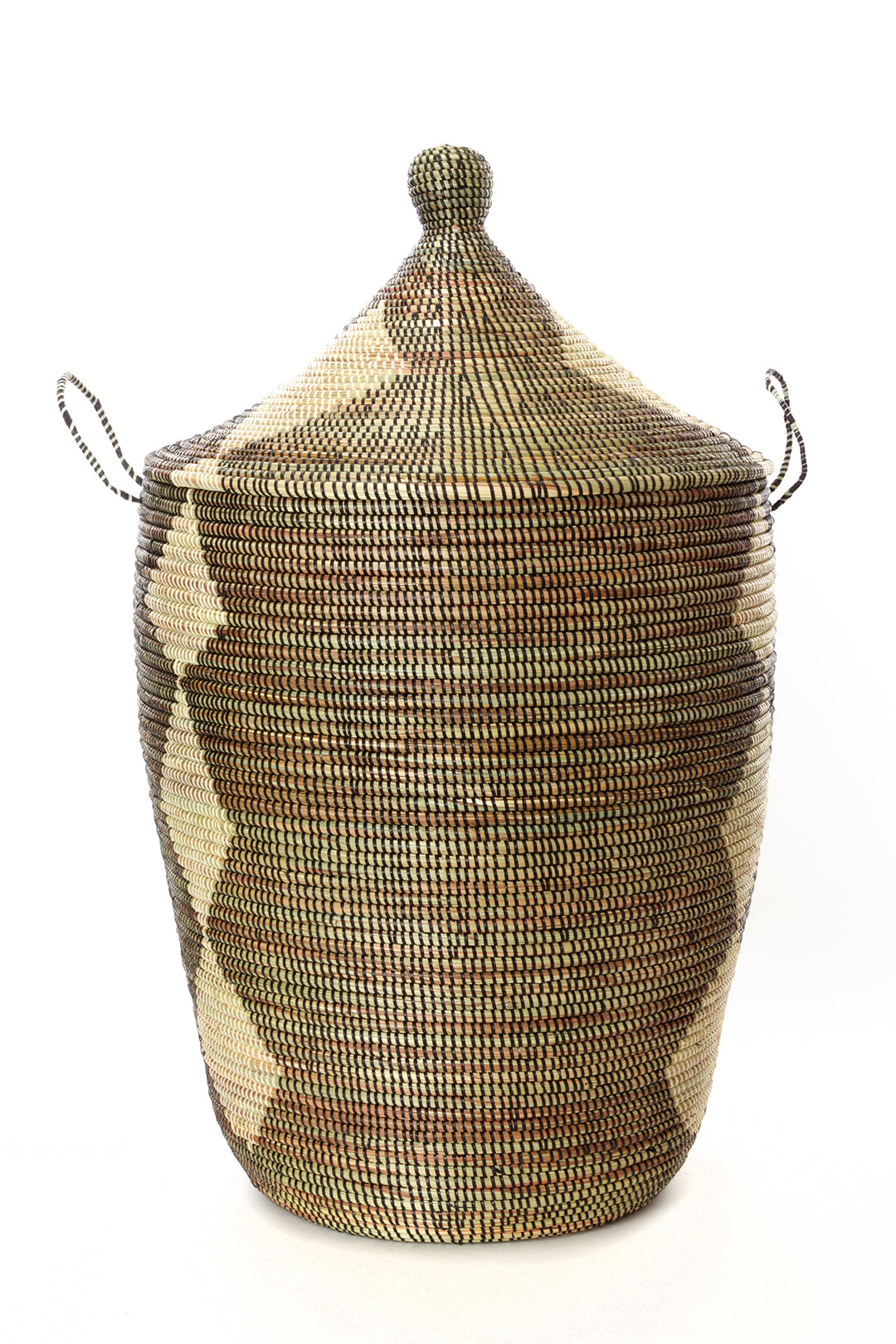 Set of Three Black and Beige Mixed Pattern Hampers