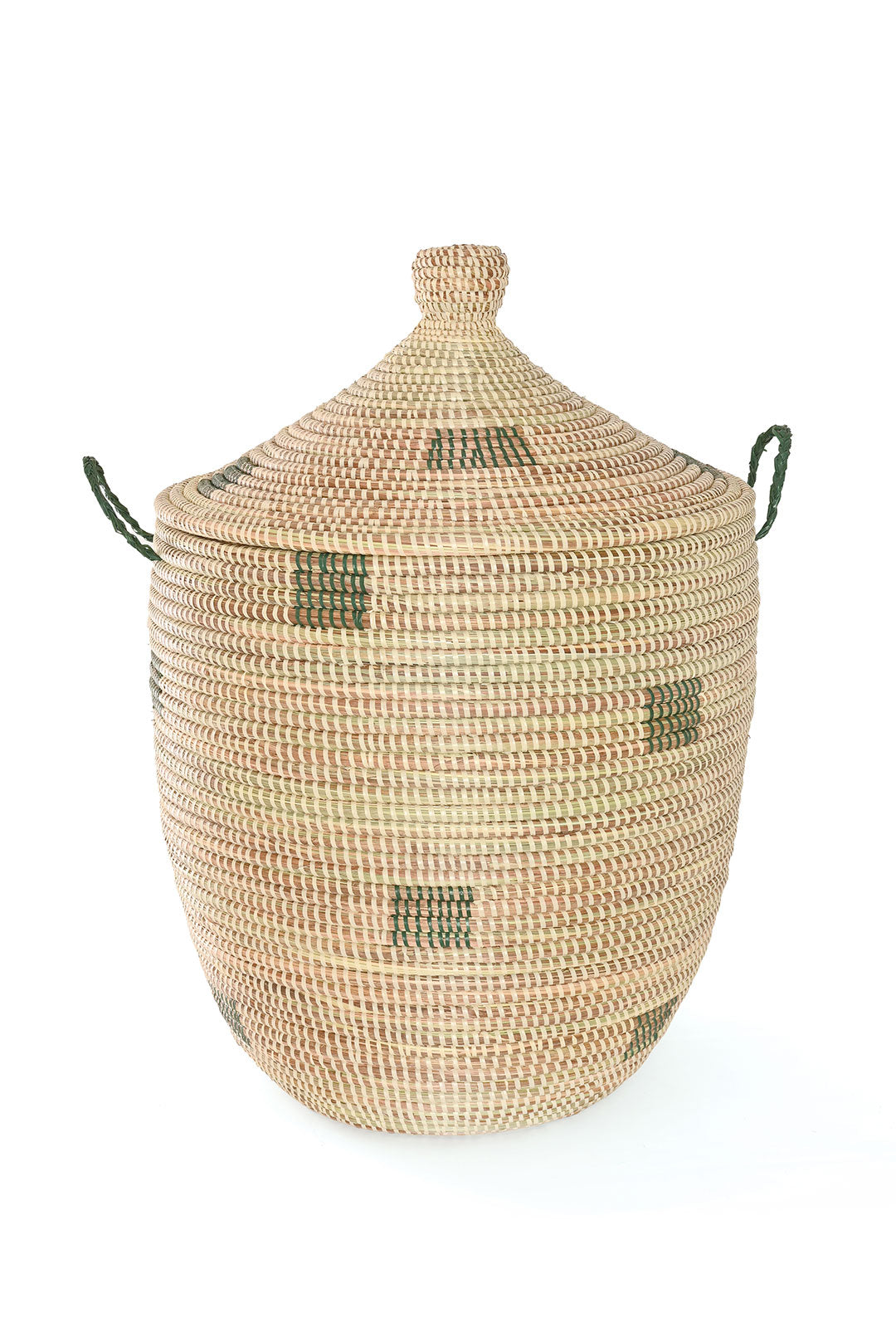 Set of Three Green and Cream Mixed Pattern Hampers