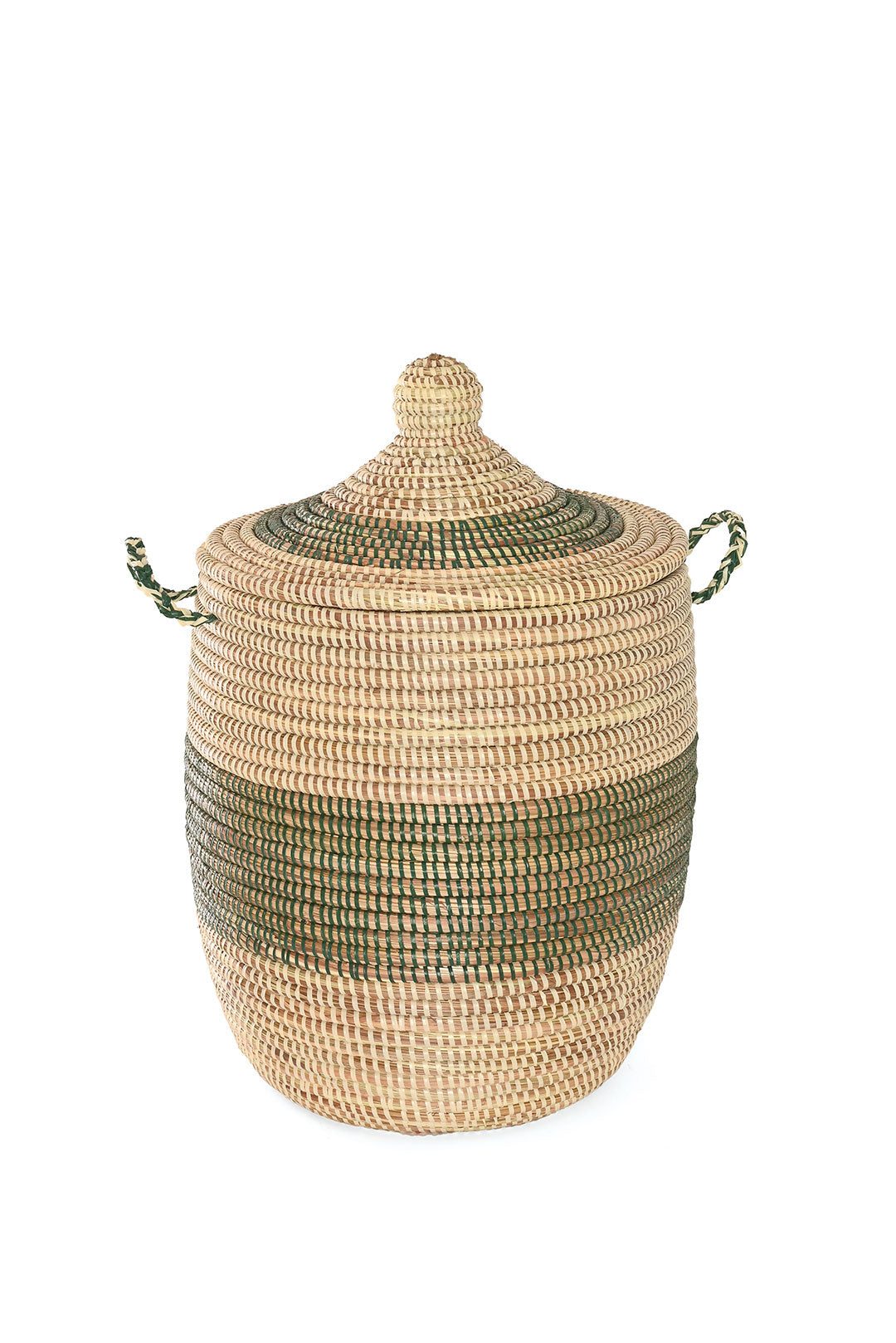 Set of Three Green and Cream Mixed Pattern Hampers