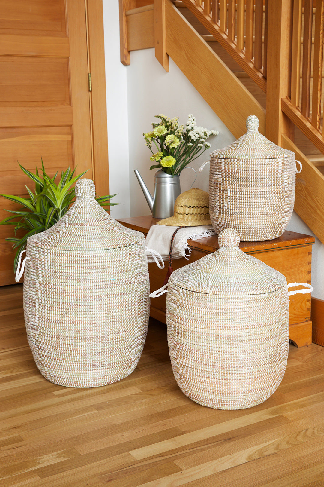 Set of Three Solid White Hampers Default Title
