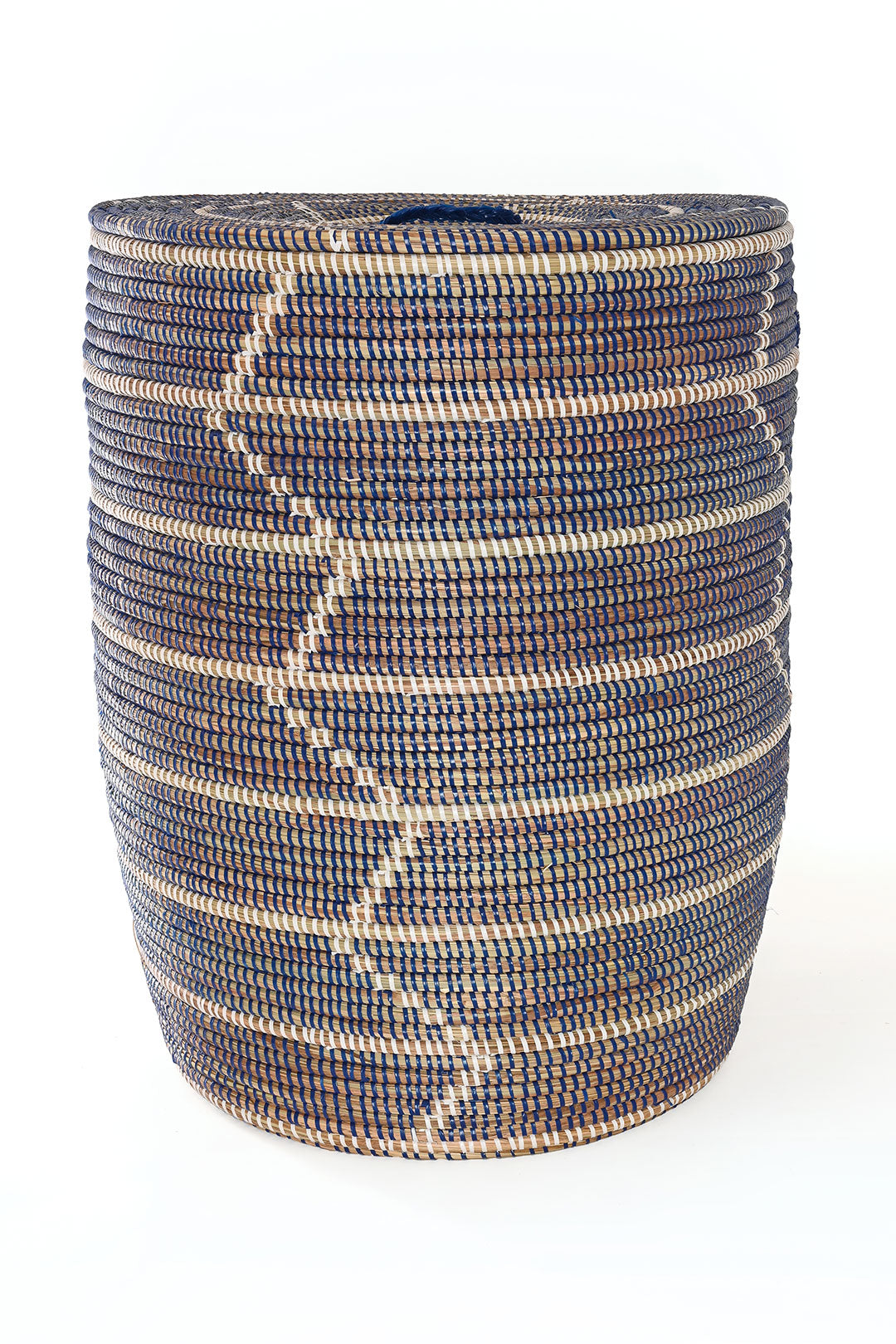 Set of Three Blue and White Beveled Block Nesting Hamper Baskets