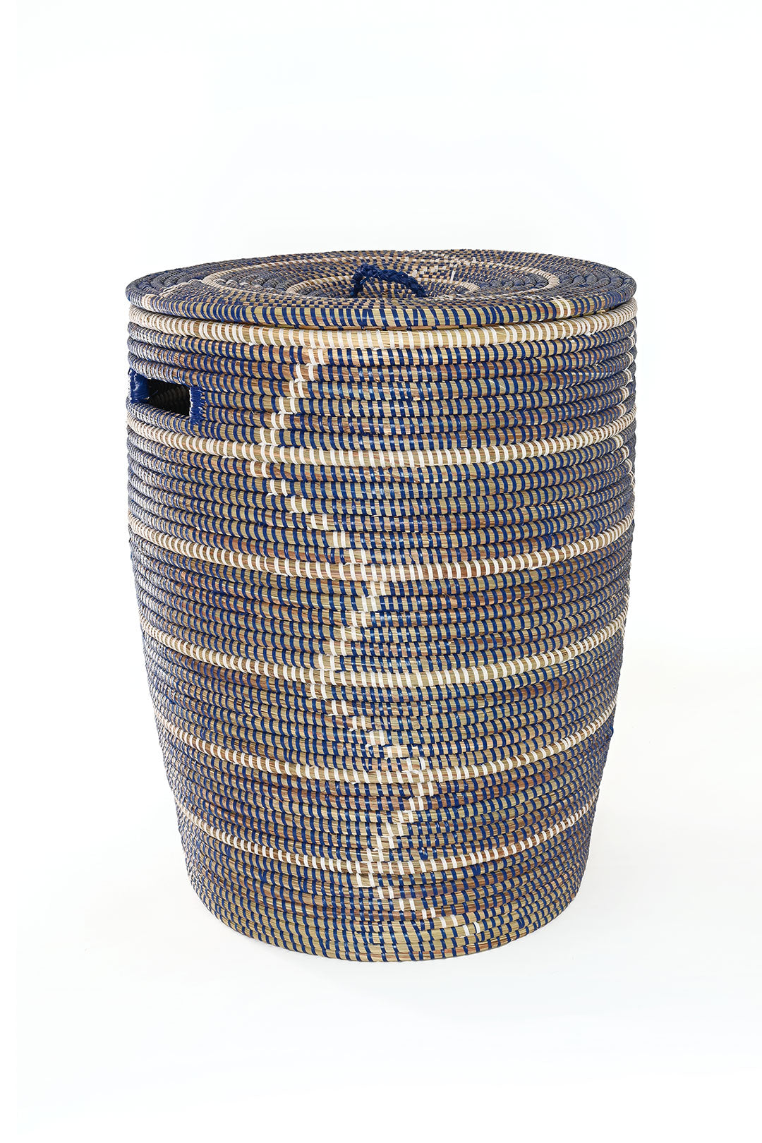 Set of Three Blue and White Beveled Block Nesting Hamper Baskets