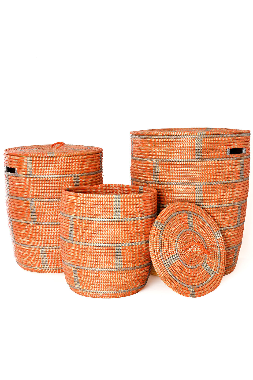 Set of Three Orange and Silver Brickwork Nesting Hamper Baskets