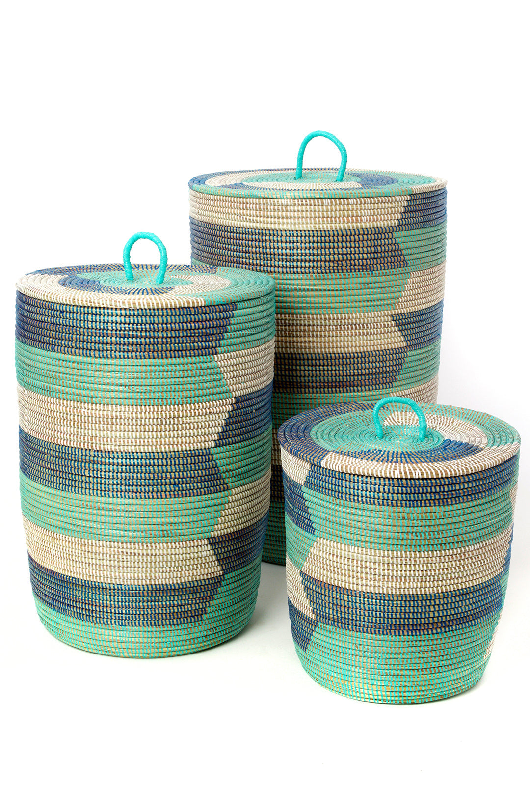Set of Three Blue Sahara Hamper Baskets