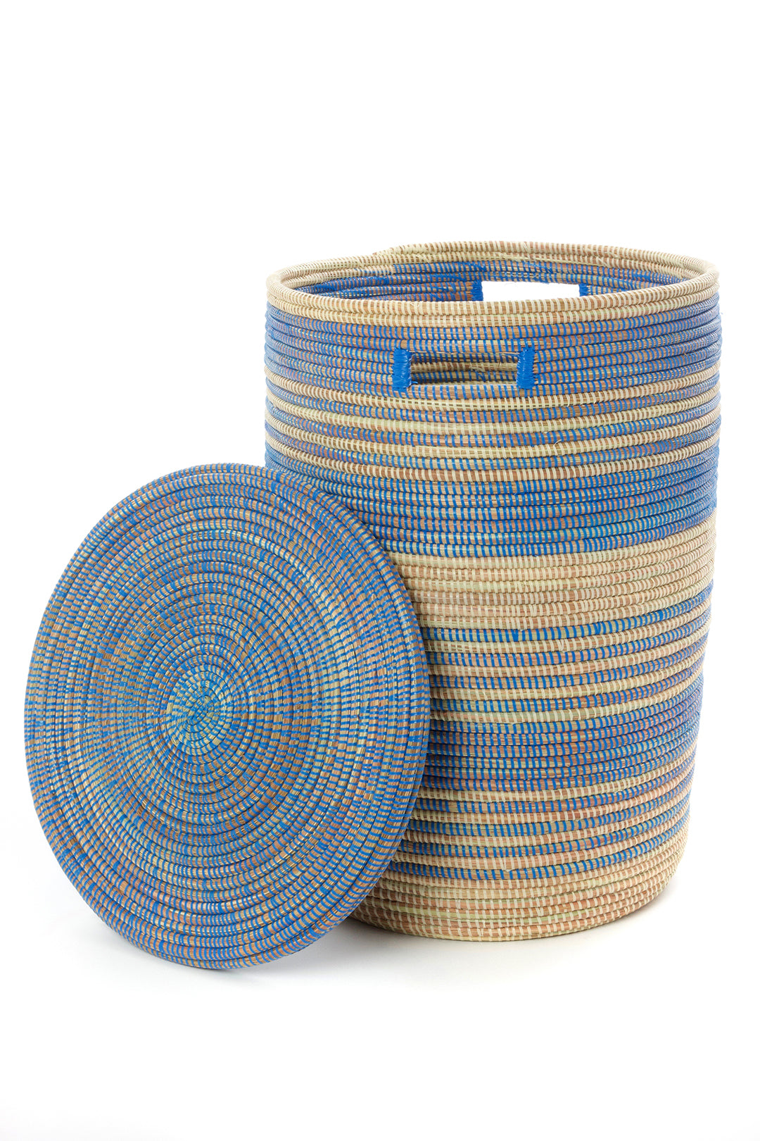Set of Three Blue Ebb & Flow Striped Hampers