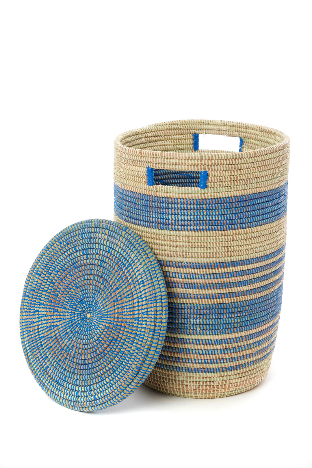 Set of Three Blue Ebb & Flow Striped Hampers