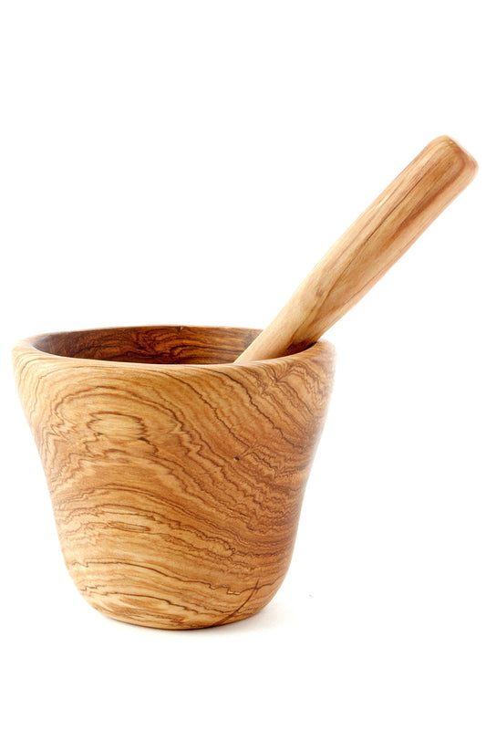 Wild Olive Wood Mortar & Pestle Spice Grinder Set