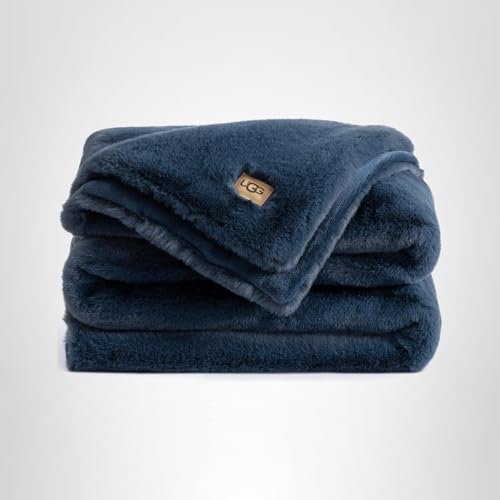UGG Plush Faux Fur Throw Blanket Reversible Medium Weight Luxury Soft Throw Blankets for Bed or Chair, Hypoallergenic, Machine Washable, Home Decor, 50-inch x 70-inch, Charcoal Dark Grey (Euphoria)