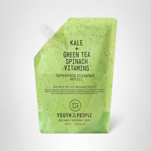Youth To The People Superfood Facial Cleanser - Kale + Green Tea Daily Face Wash, Gentle Makeup Remover, with Soothing Antioxidants for Glowing Skin, pH Balance, Clean Pores, Sulfate-free, Refillable