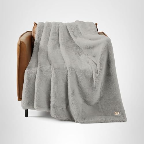 UGG Plush Faux Fur Throw Blanket Reversible Medium Weight Luxury Soft Throw Blankets for Bed or Chair, Hypoallergenic, Machine Washable, Home Decor, 50-inch x 70-inch, Charcoal Dark Grey (Euphoria)
