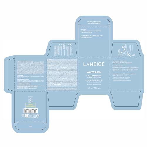 LANEIGE Water Bank Blue Hyaluronic Cream Moisturizer: Hydrating Korean Face Cream with Squalane & Ceramide for Skin Barrier Support, Dermatologist-Tested
