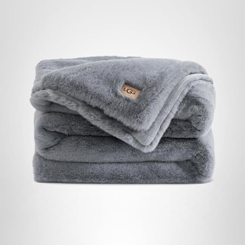 UGG Plush Faux Fur Throw Blanket Reversible Medium Weight Luxury Soft Throw Blankets for Bed or Chair, Hypoallergenic, Machine Washable, Home Decor, 50-inch x 70-inch, Charcoal Dark Grey (Euphoria)