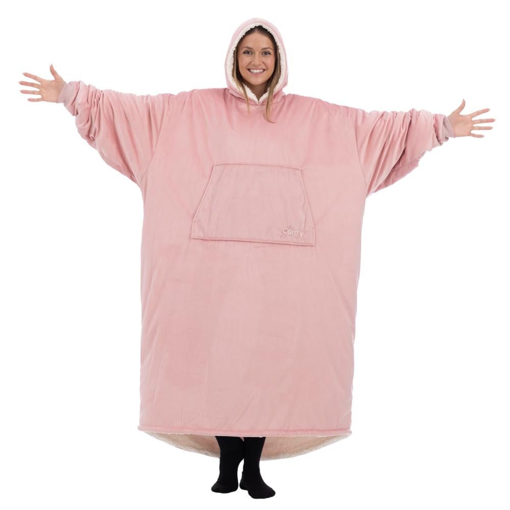 THE COMFY Original | Sherpa Lined Microfiber Fleece Wearable Blanket, Oversized Design with Hood and Pocket from Shark Tank