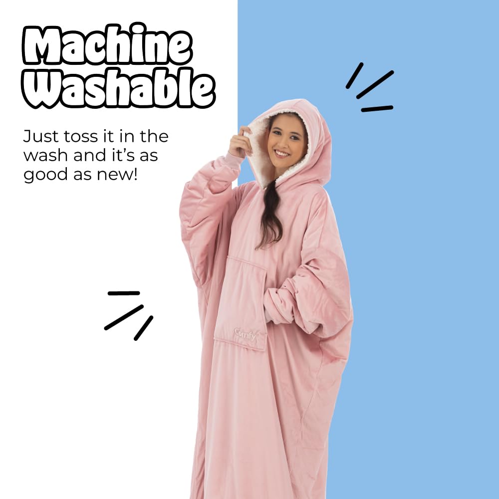 THE COMFY Original | Sherpa Lined Microfiber Fleece Wearable Blanket, Oversized Design with Hood and Pocket from Shark Tank