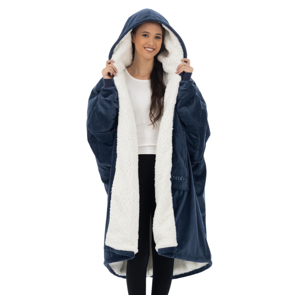 THE COMFY Original | Sherpa Lined Microfiber Fleece Wearable Blanket, Oversized Design with Hood and Pocket from Shark Tank