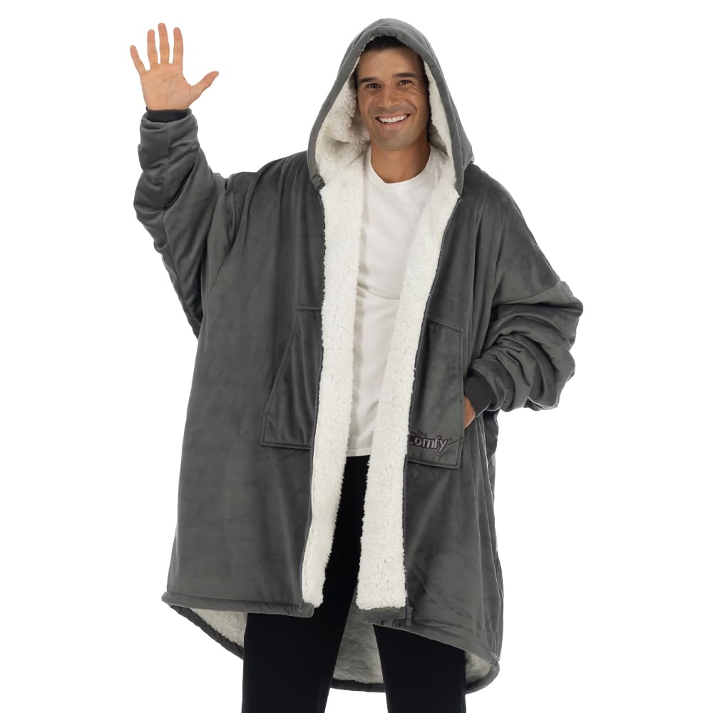 THE COMFY Original | Sherpa Lined Microfiber Fleece Wearable Blanket, Oversized Design with Hood and Pocket from Shark Tank