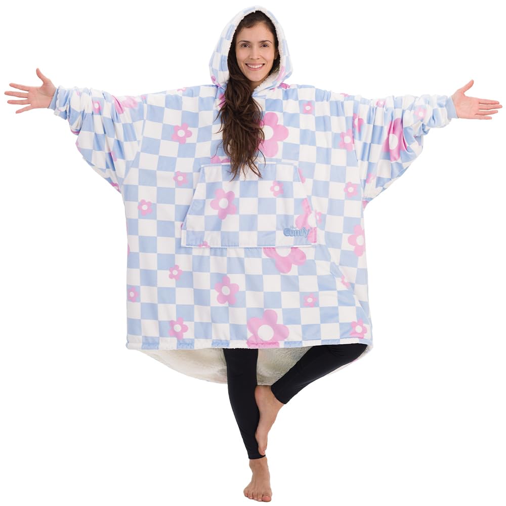 THE COMFY Original | Sherpa Lined Microfiber Fleece Wearable Blanket, Oversized Design with Hood and Pocket from Shark Tank