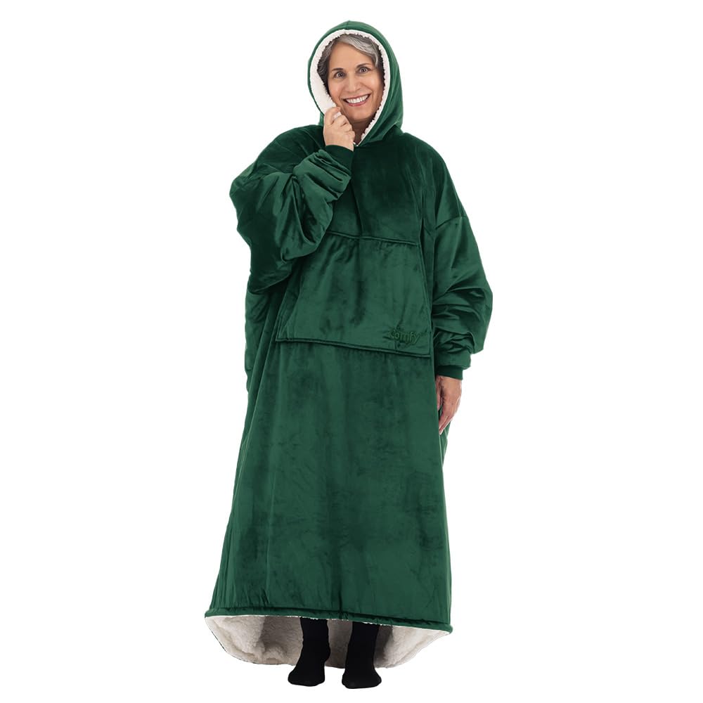 THE COMFY Original | Sherpa Lined Microfiber Fleece Wearable Blanket, Oversized Design with Hood and Pocket from Shark Tank