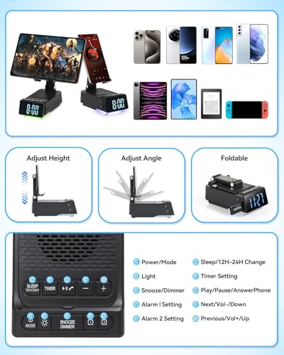 Gifts for Men Women - Cell Phone Stand with Bluetooth Speaker, Phone Holder with Charger (5000mAh), HD Surround Sound for Desk, Stocking Stuffers White Elephant Gift for Adults