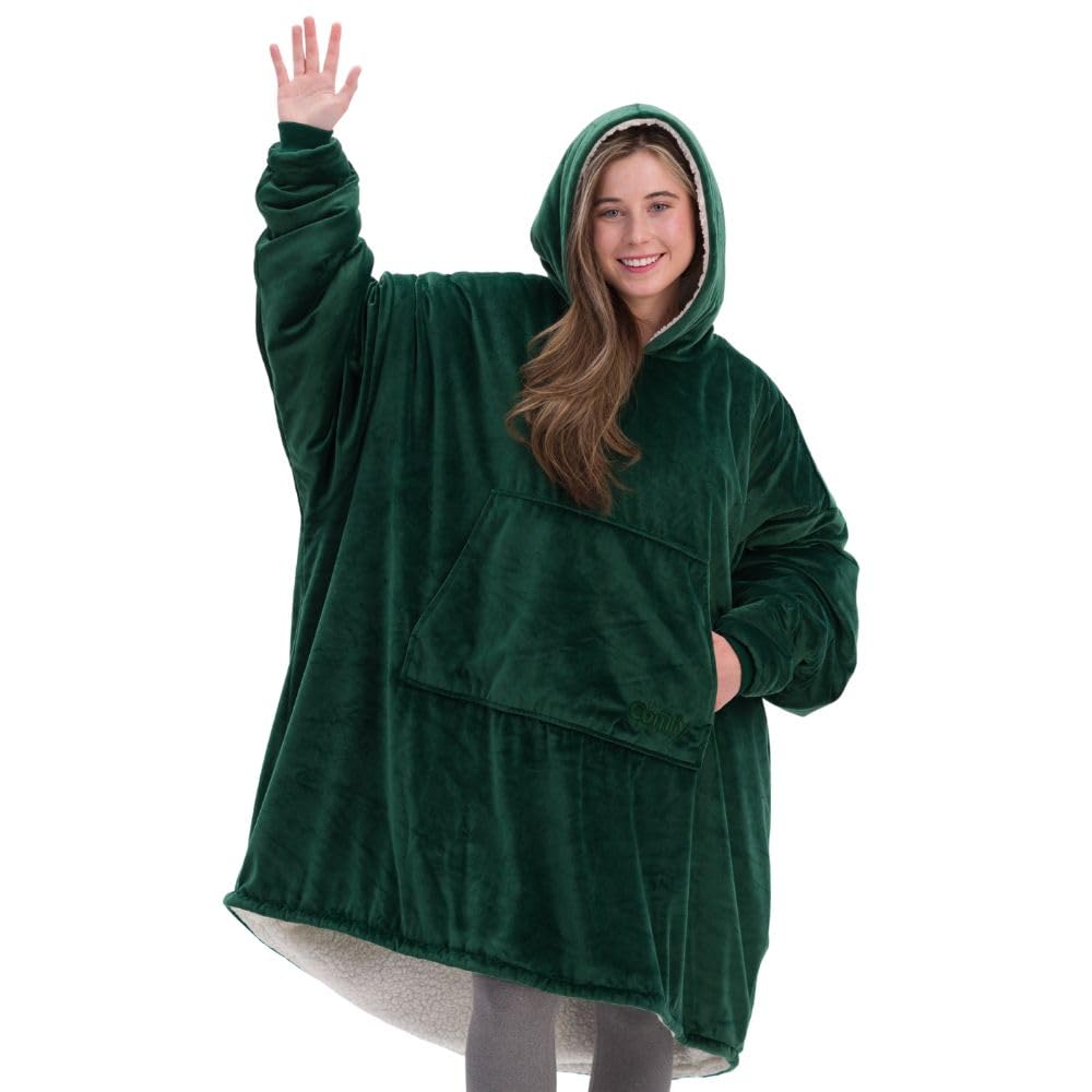 THE COMFY Original | Sherpa Lined Microfiber Fleece Wearable Blanket, Oversized Design with Hood and Pocket from Shark Tank