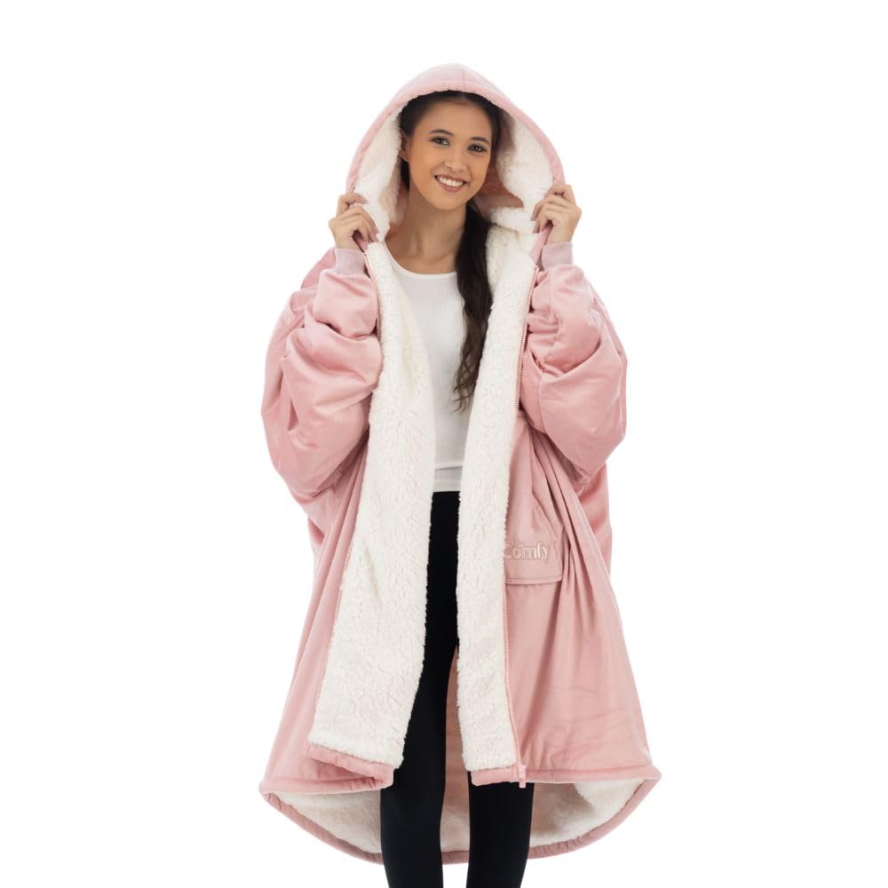 THE COMFY Original | Sherpa Lined Microfiber Fleece Wearable Blanket, Oversized Design with Hood and Pocket from Shark Tank