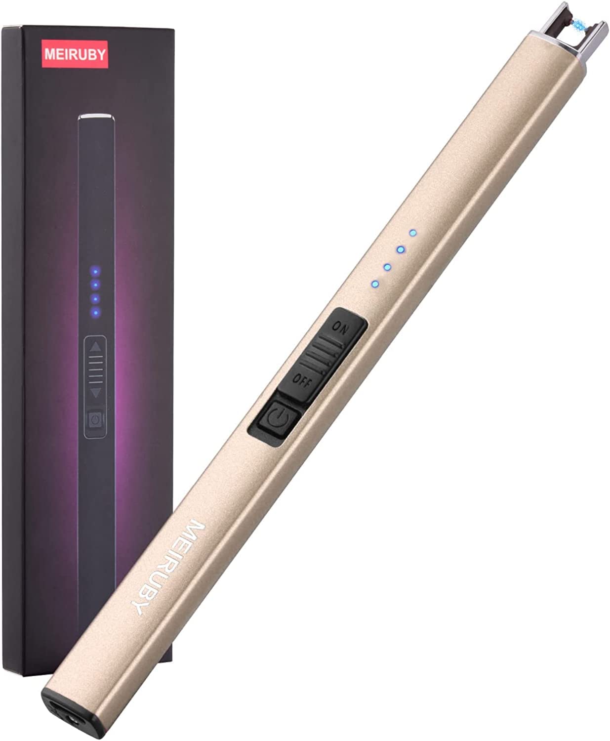 MEIRUBY Electric Candle Lighter, Christmas Stocking Stuffers Gifts for Women Mom Men Wife Sister, USB Arc Rechargeable Windproof Long Lighter for Candle BBQ Housewarming Birthday Gifts Idals