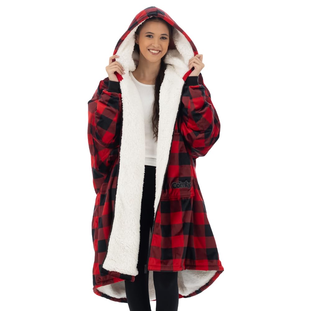 THE COMFY Original | Sherpa Lined Microfiber Fleece Wearable Blanket, Oversized Design with Hood and Pocket from Shark Tank