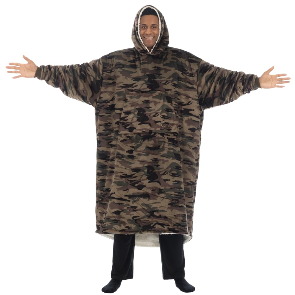 THE COMFY Original | Sherpa Lined Microfiber Fleece Wearable Blanket, Oversized Design with Hood and Pocket from Shark Tank