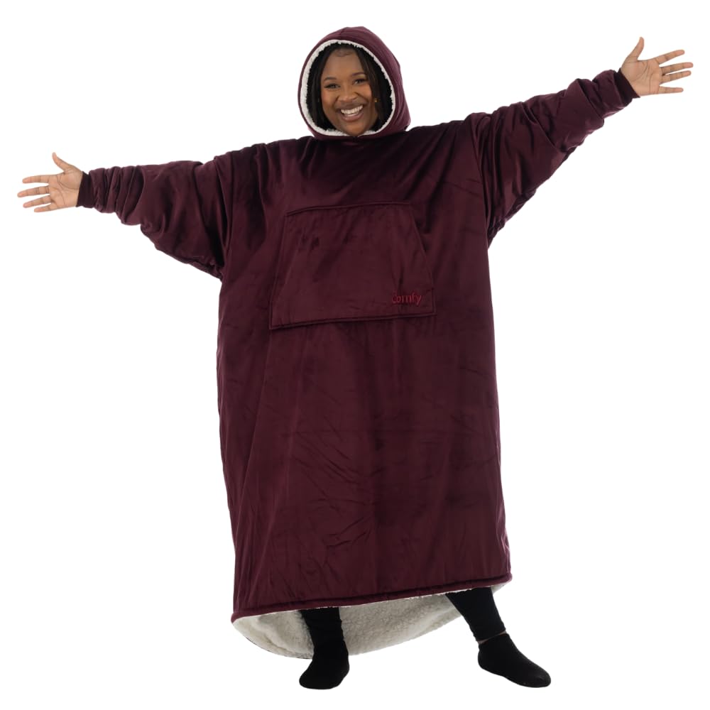 THE COMFY Original | Sherpa Lined Microfiber Fleece Wearable Blanket, Oversized Design with Hood and Pocket from Shark Tank