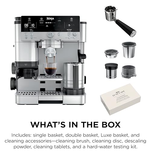 Ninja Luxe Café 3-in-1 Espresso, Drip Coffee and Cold Brew Machine | Intergrated Coffee Grinder, Milk Frother, Assisted Tamper & Built-In Espresso Accessory Storage | Stainless Steel | ES601