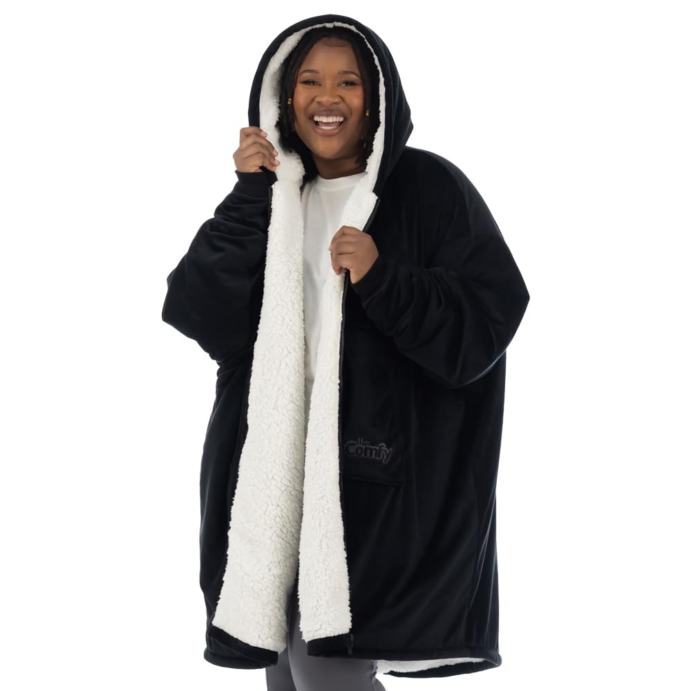 THE COMFY Original | Sherpa Lined Microfiber Fleece Wearable Blanket, Oversized Design with Hood and Pocket from Shark Tank