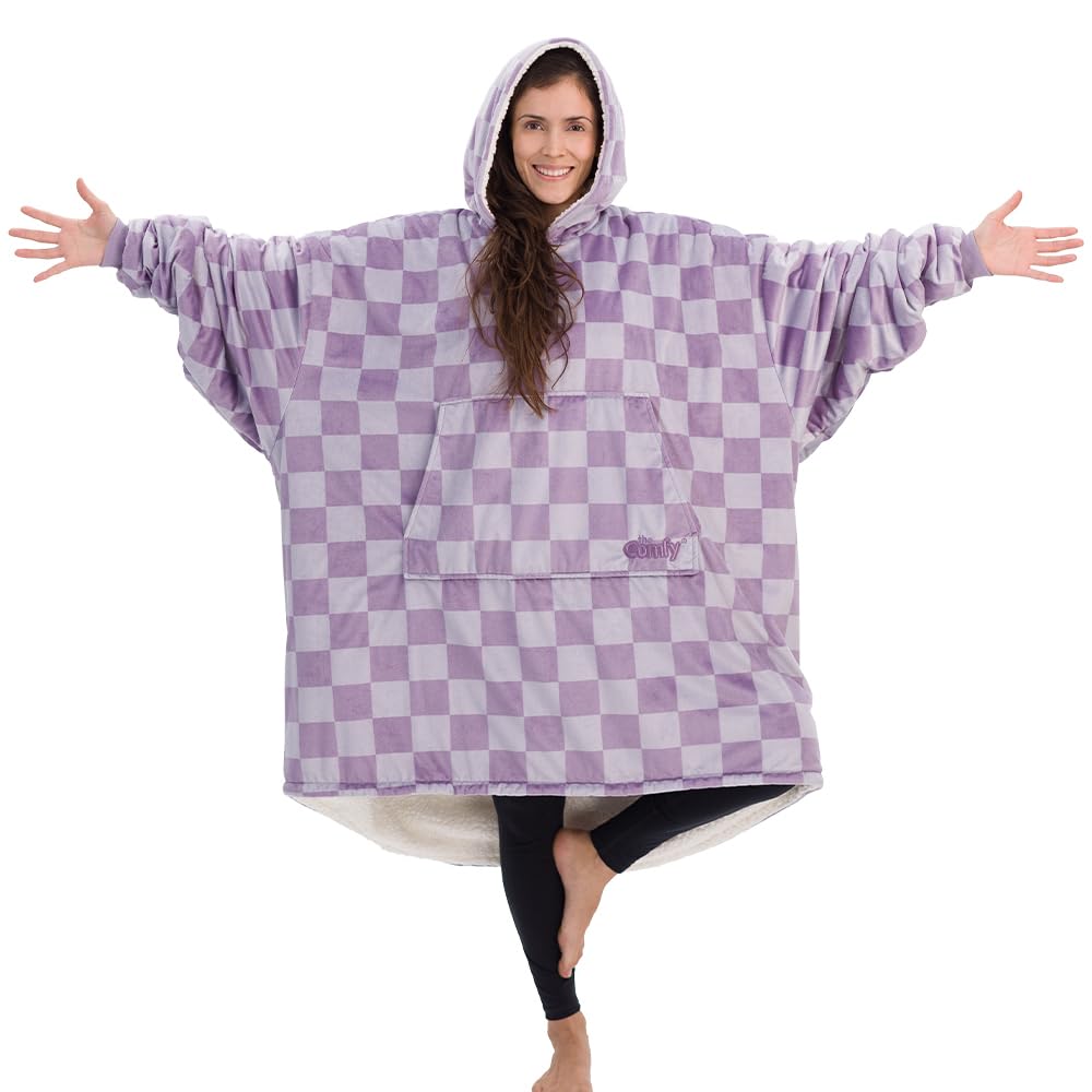 THE COMFY Original | Sherpa Lined Microfiber Fleece Wearable Blanket, Oversized Design with Hood and Pocket from Shark Tank
