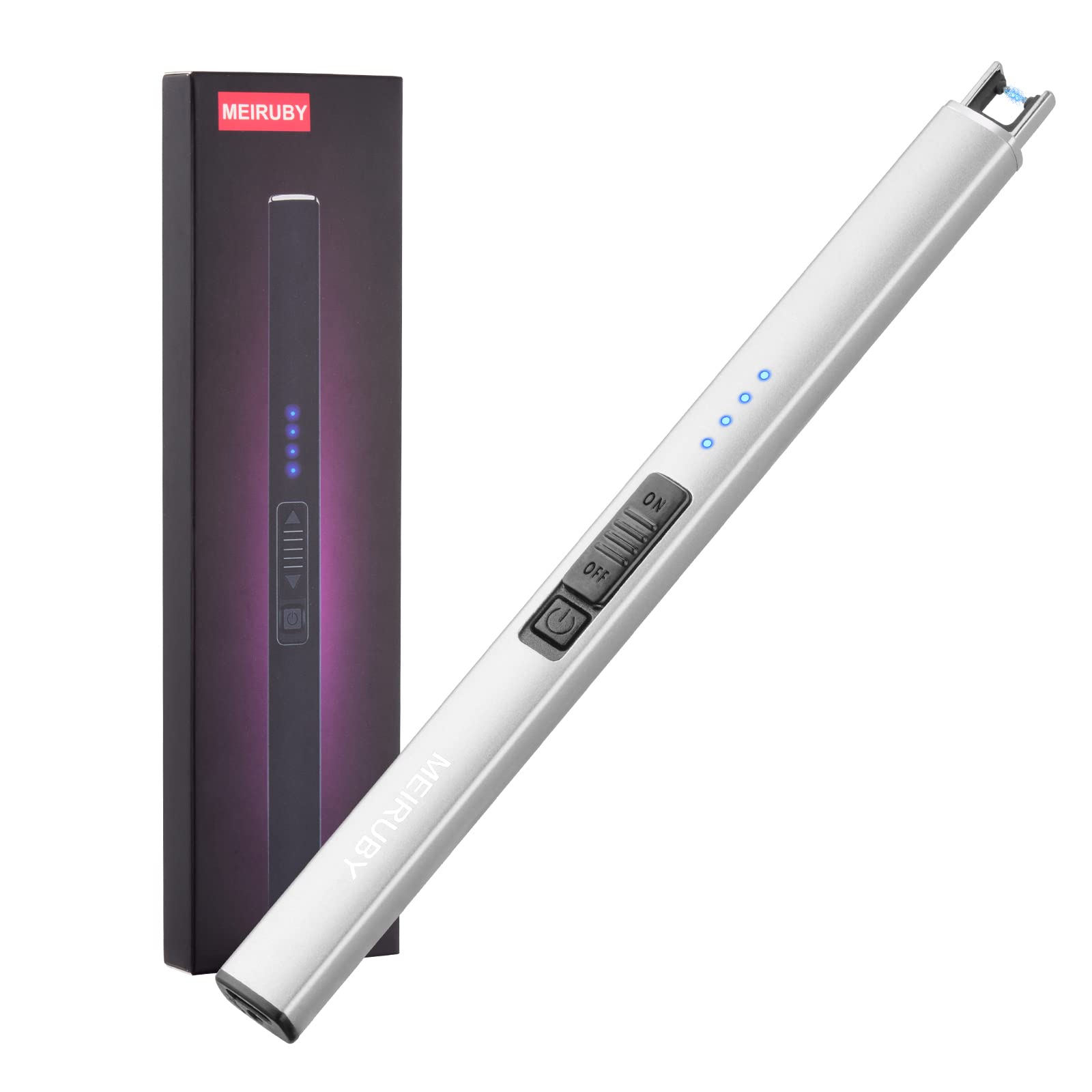 MEIRUBY Electric Candle Lighter, Christmas Stocking Stuffers Gifts for Women Mom Men Wife Sister, USB Arc Rechargeable Windproof Long Lighter for Candle BBQ Housewarming Birthday Gifts Idals